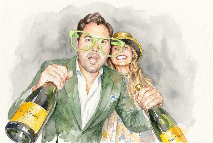 Champagner und grosse Brille, Aquarell